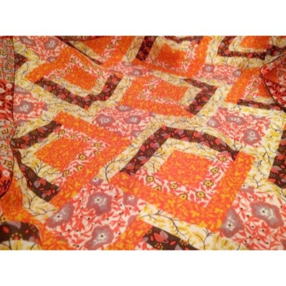 Orange Gold Mini Floral Hand Rolled Scarf Vintage Accessories - Picture 2 of 4